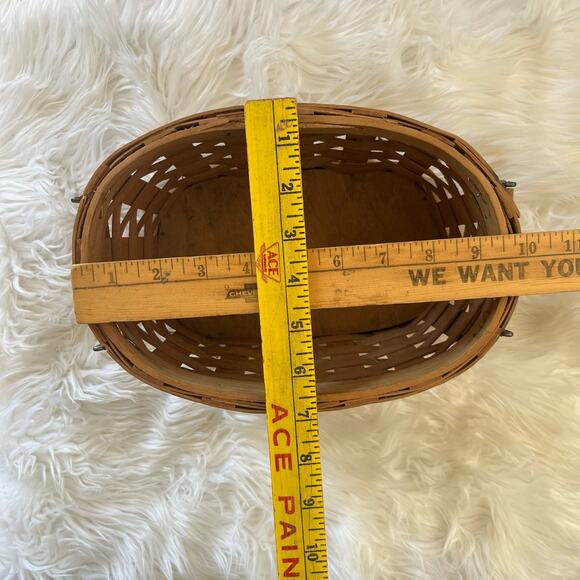 70s 80s Vintage Ozarks farmhouse woven wicker apple basket with carrying handles - Picture 10 of 10